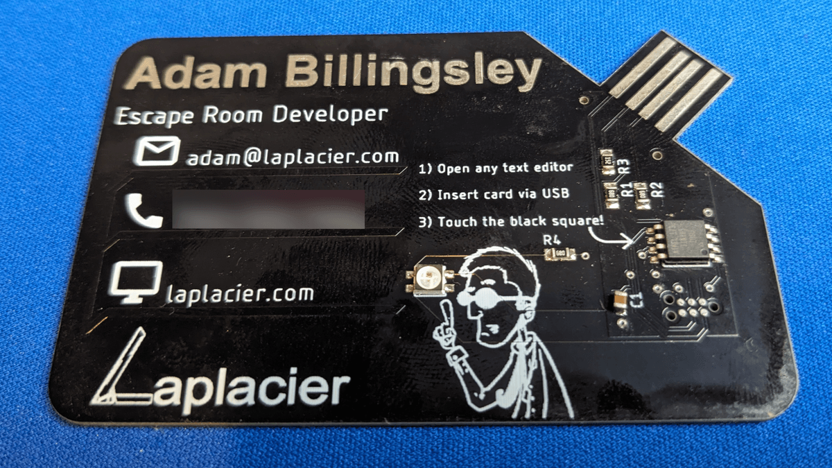 A picture of the first PCB business card LED Badge v1
