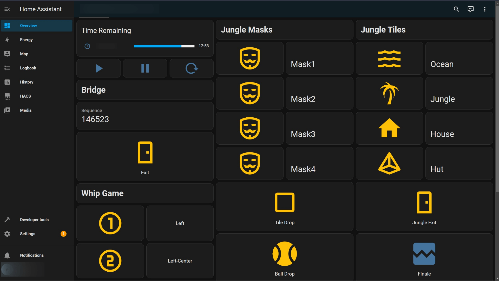 A picture of a user interface between Homeassistant and the prop boards Homeassistant UI