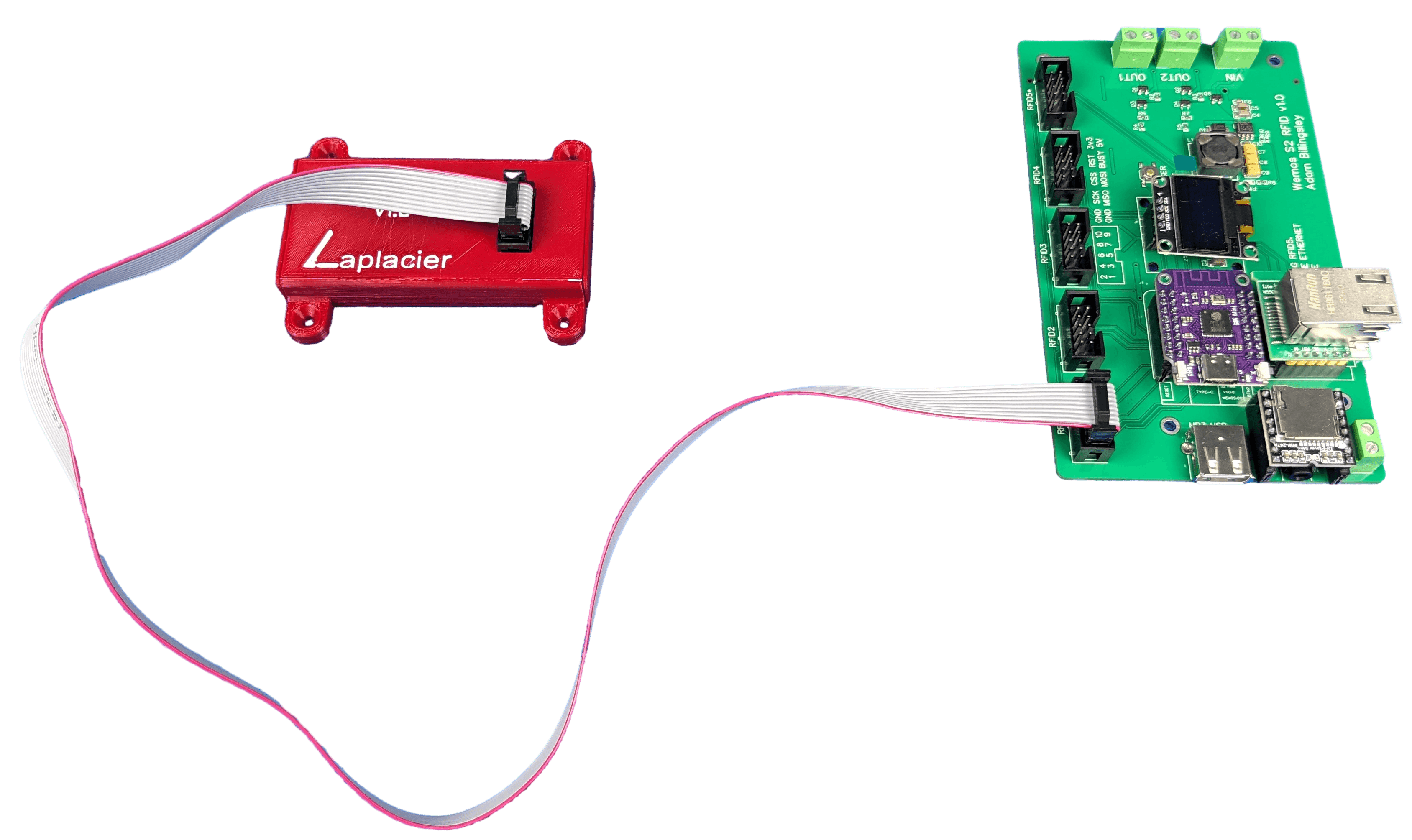 A picture of the EZ RFID module connected to one of my custom prop boards RFID Connected