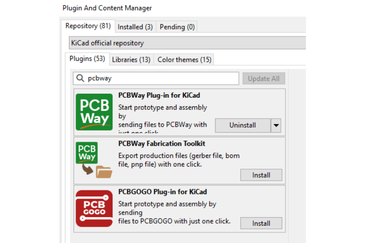 Addon page for the KiCAD PCBWay addon KiCAD PCBWay Addon